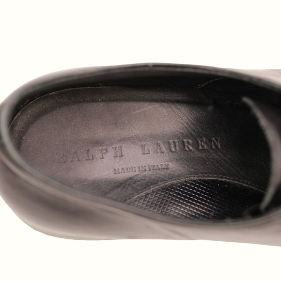 Ralph Lauren Italy Mens 10.5 Black Soft Leather Dress Shoes Cap-toe Derby Oxford - Picture 9 of 12